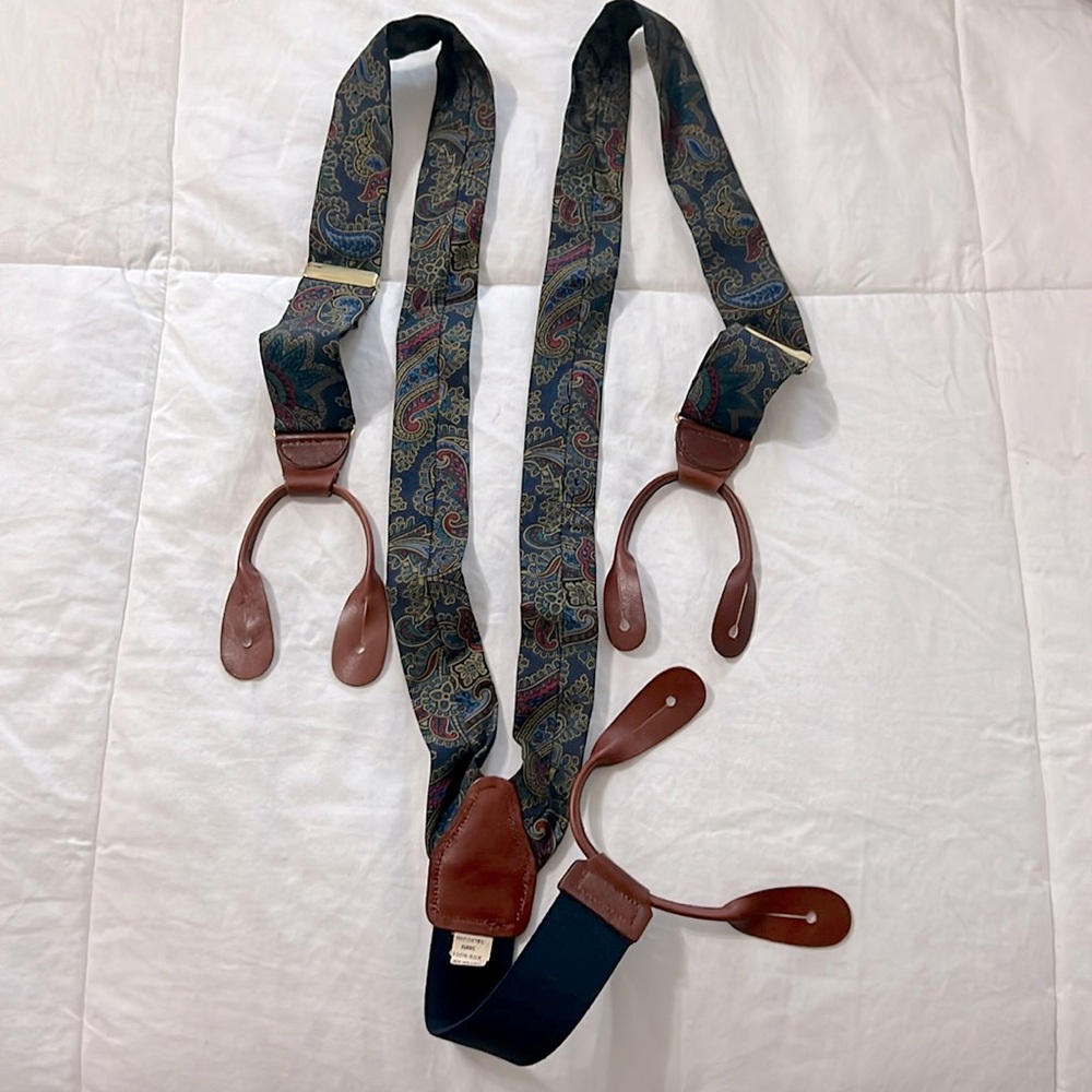 Pelican green Pasley  Silk Adjustable Elastic Suspenders